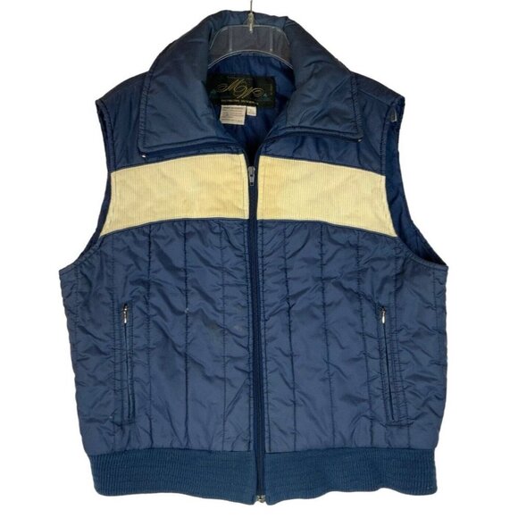 Montgomery Ward Ski Vest Mens Large Navy Blue Cream Corduroy Layer Vtg 70s - Picture 1 of 7